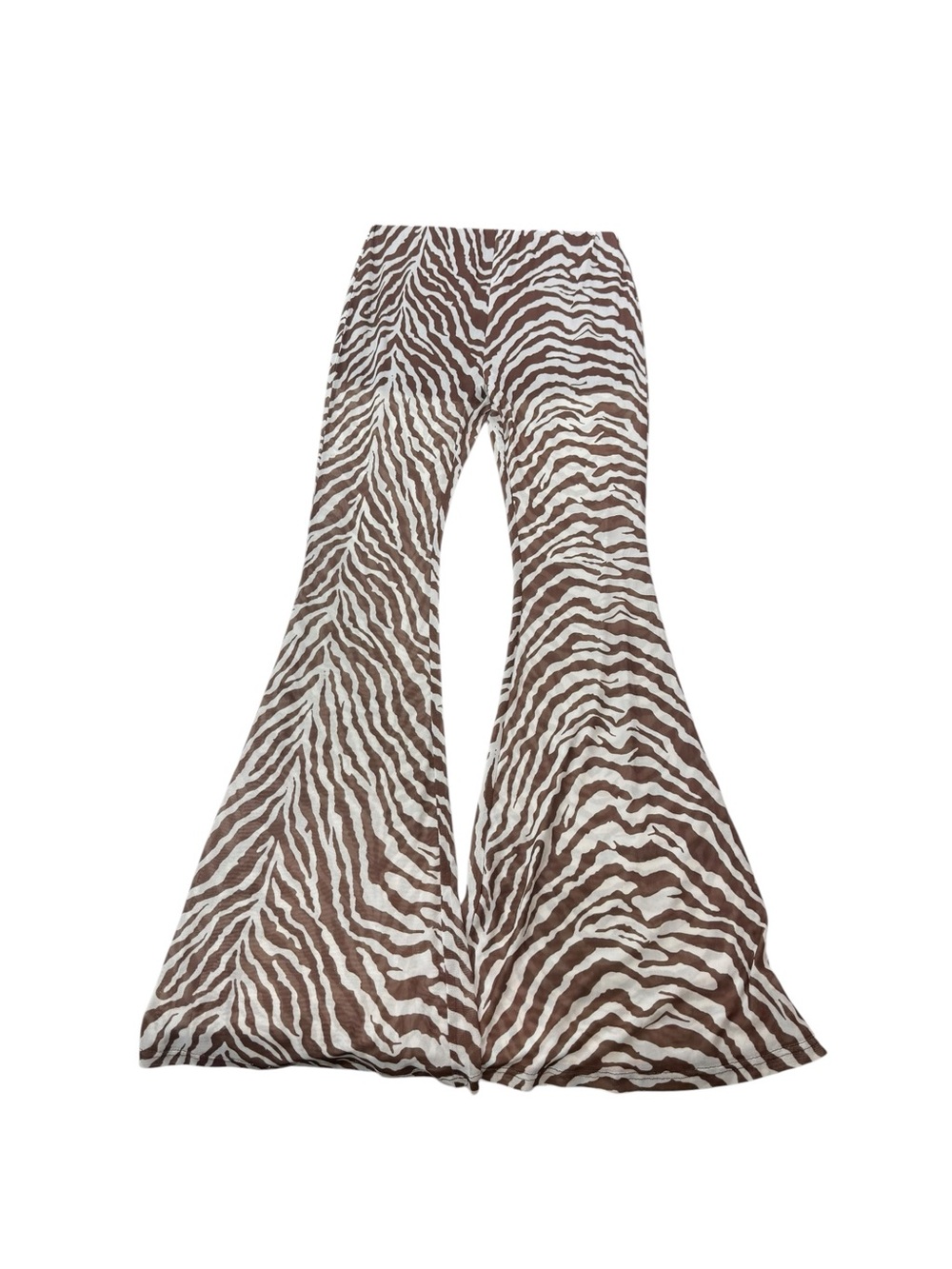 Sheer Brown Zebra-Print Flared Pants with built in shorts Size Large NWT
